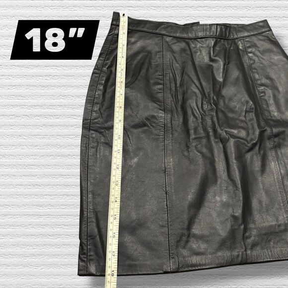 mgr Genuine Leather Skirt Black High Waist Pencil Lined Vintage USA 5/6 90s - Picture 3 of 8